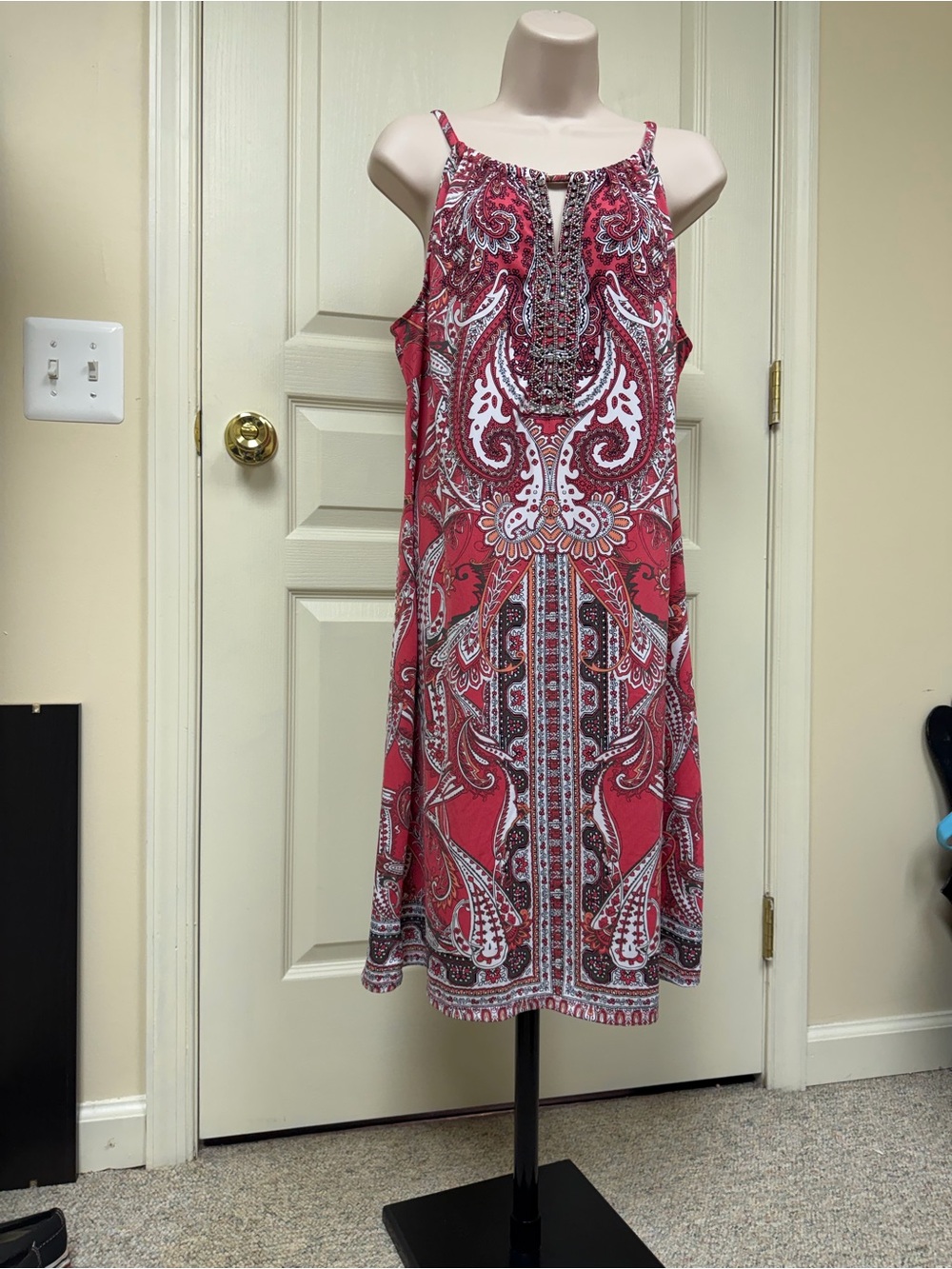 INC International Concepts Red Paisley Spaghetti Strap Dress